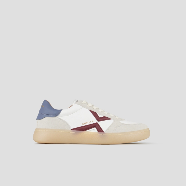 Sneakers Alexander Smith ocean uomo in bianco con inserti suede, logo rosso e tallone azzurro - 1