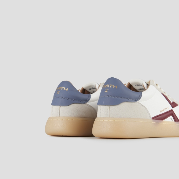 Sneakers Alexander Smith ocean uomo in bianco con inserti suede, logo rosso e tallone azzurro - 5