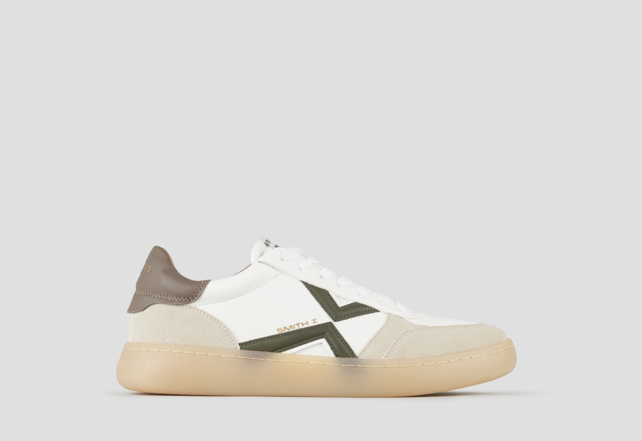 Sneakers Alexander Smith ocean uomo in bianco con inserti in suede, logo e tallone verde militare - 1