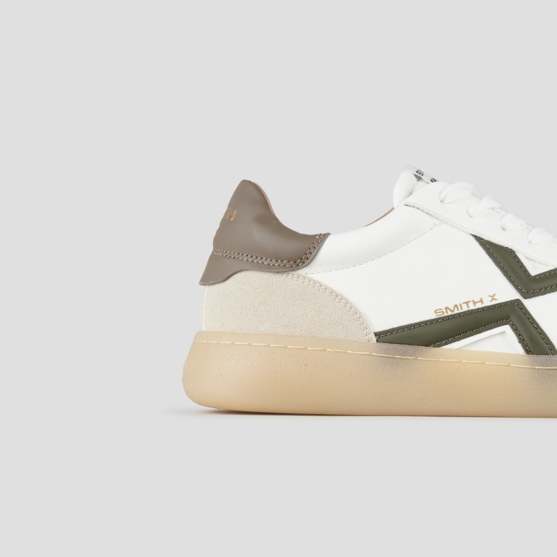 Sneakers Alexander Smith ocean uomo in bianco con inserti in suede, logo e tallone verde militare - 3