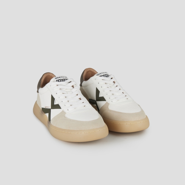Sneakers Alexander Smith ocean uomo in bianco con inserti in suede, logo e tallone verde militare - 4