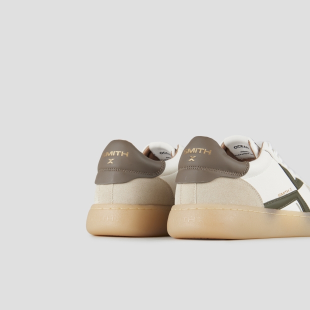 Sneakers Alexander Smith ocean uomo in bianco con inserti in suede, logo e tallone verde militare - 5