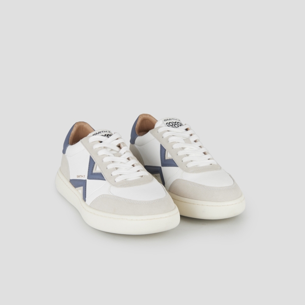 Sneakers Alexander Smith ocean uomo in pelle bianca, inserti in suede, logo e tallone bluette - 4
