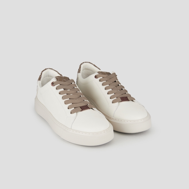 Sneakers Alexander Smith london uomo in pelle bianca e tallone in pelle intrecciata marrone - 5