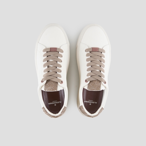 Sneakers Alexander Smith london uomo in pelle bianca e tallone in pelle intrecciata marrone - 6