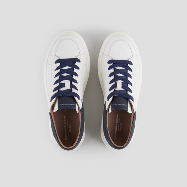 Sneakers Alexander Smith regent uomo in pelle di capra bianca e dettagli blu - 6