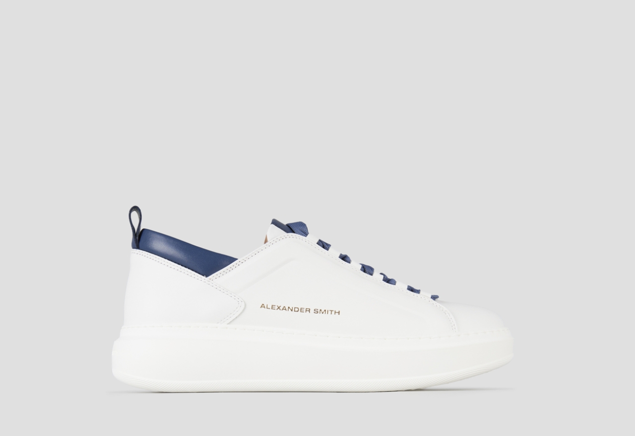 Sneakers Alexander Smith wembley uomo alta frequenza in nappa bianca e dettagli blu - 1