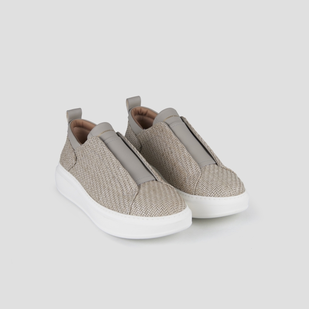 Sneakers Alexander Smith wembley slip-on uomo in pelle intrecciata grigia - 4