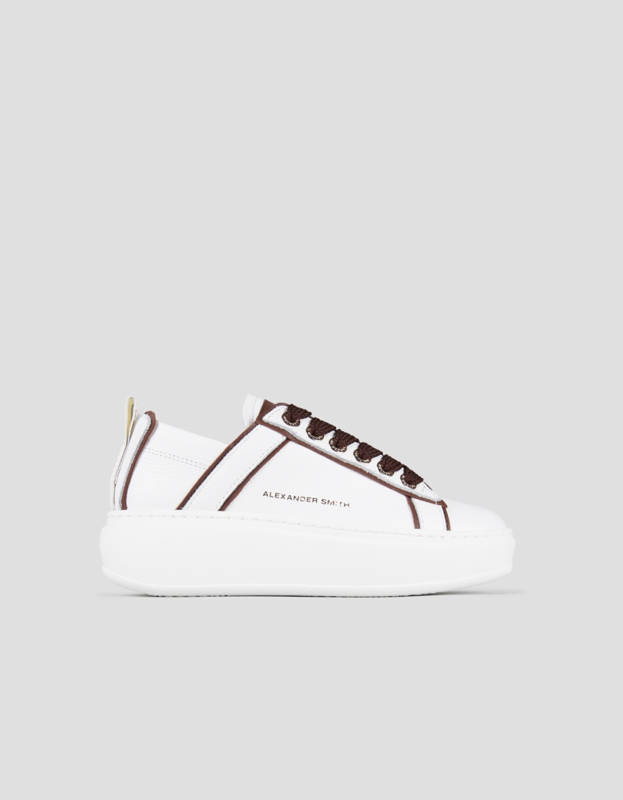 Sneakers Alexander Smith wembley alta donna in pelle bianca e dettagli marrone scuro - 1