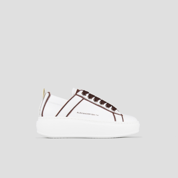 Sneakers Alexander Smith wembley alta donna in pelle bianca e dettagli marrone scuro - 1