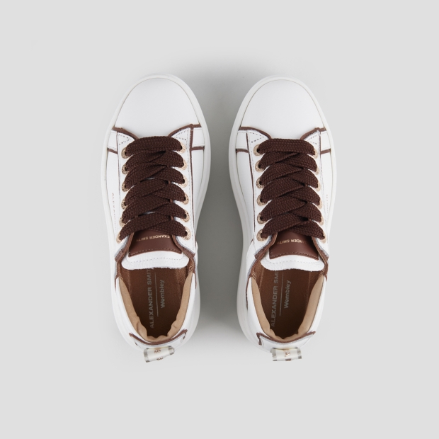 Sneakers Alexander Smith wembley alta donna in pelle bianca e dettagli marrone scuro - 6