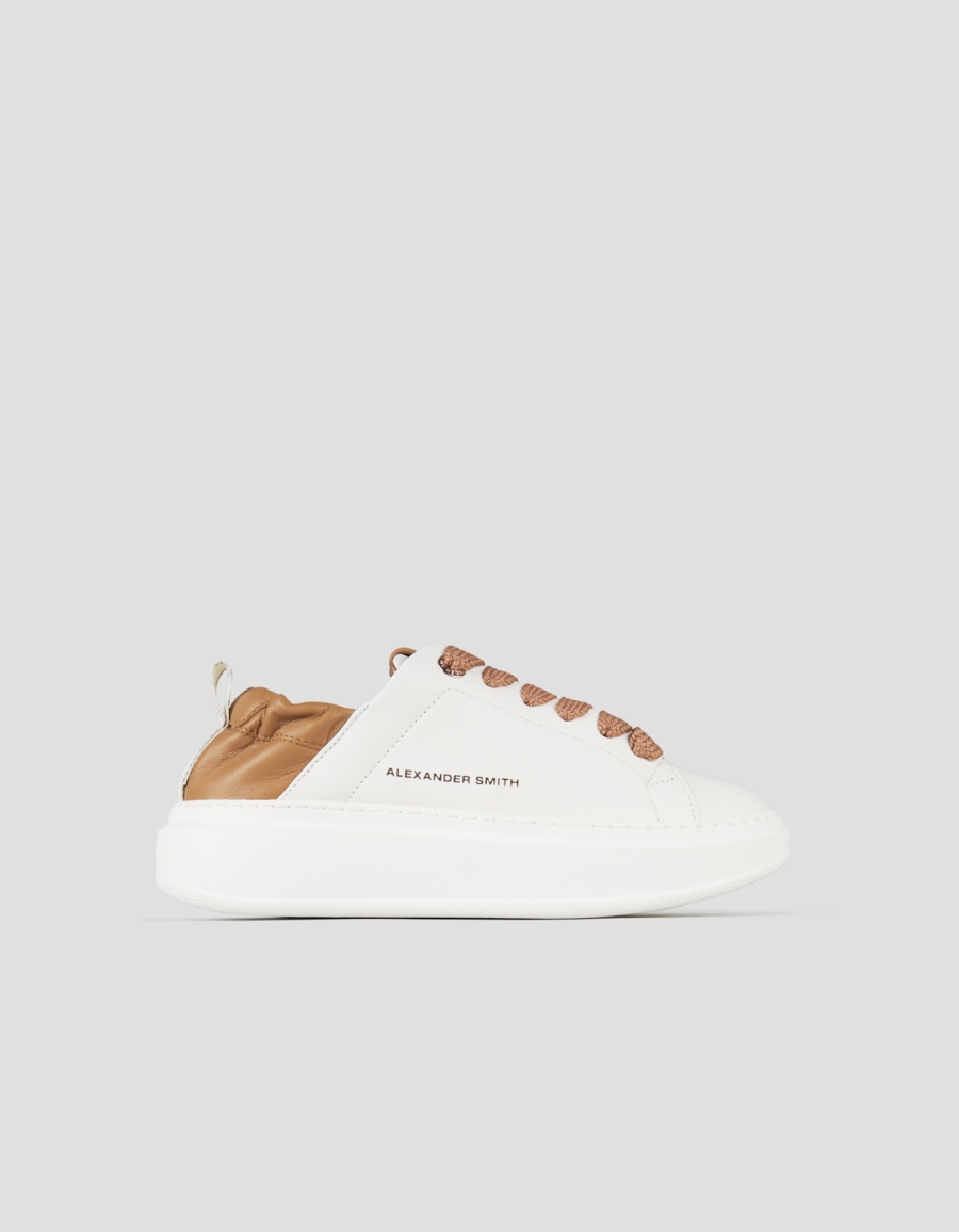 Sneakers Alexander Smith wembley donna in nappa bianca e tallone arricciato beige - 1