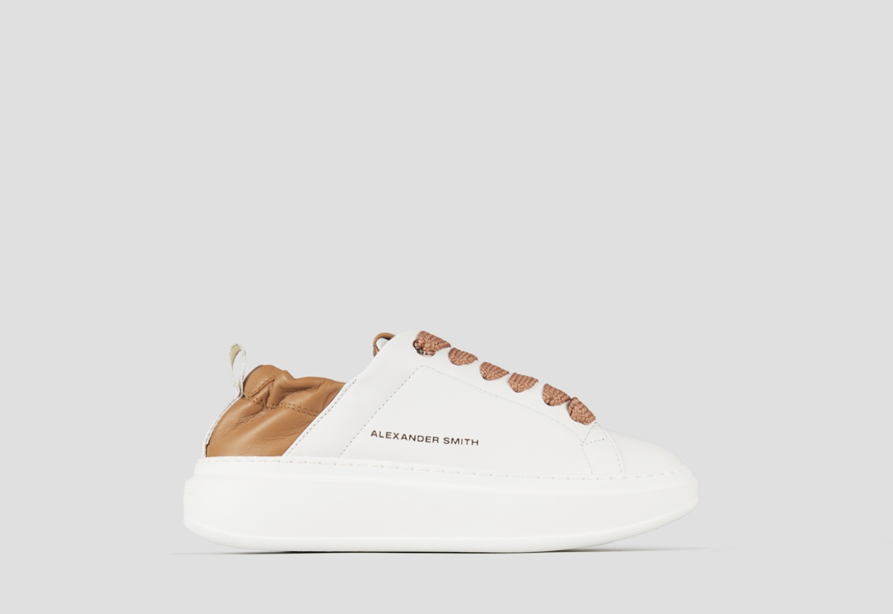 Sneakers Alexander Smith wembley donna in nappa bianca e tallone arricciato beige - 1