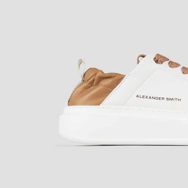 Sneakers Alexander Smith wembley donna in nappa bianca e tallone arricciato beige - 3