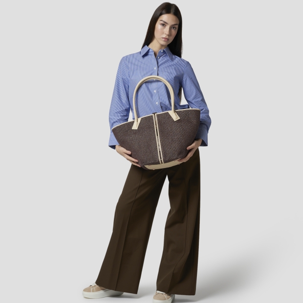 Sneakers Alexander Smith lauren large borsa a spalla in rafia marrone e manico intrecciato - 7