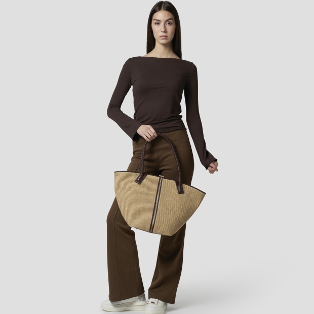 Sneakers Alexander Smith lauren large borsa a spalla in rafia beige e manico intrecciato marrone - 7
