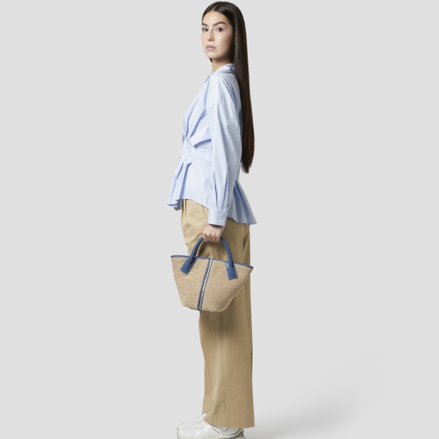 Sneakers Alexander Smith lauren small borsa a mano con tracolla in rafia beige e manico intrecciato azzurro - 7