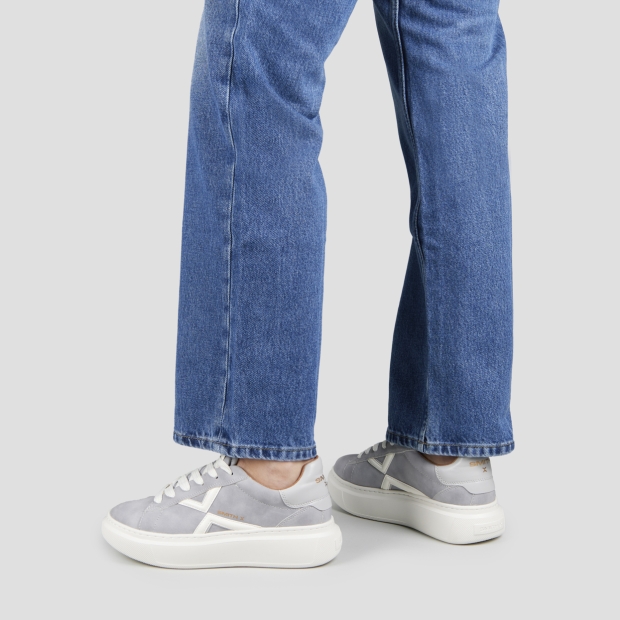 Sneakers Alexander Smith college donna in suede grigio e logo bianco - 2