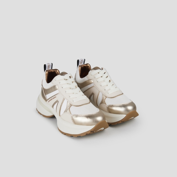 Sneakers Alexander Smith victoria donna in pelle e mesh con dettagli in laminato oro - 4