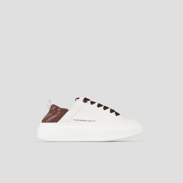 Sneakers Alexander Smith webley donna in nappa bianca e tallone arricciato marrone - 1