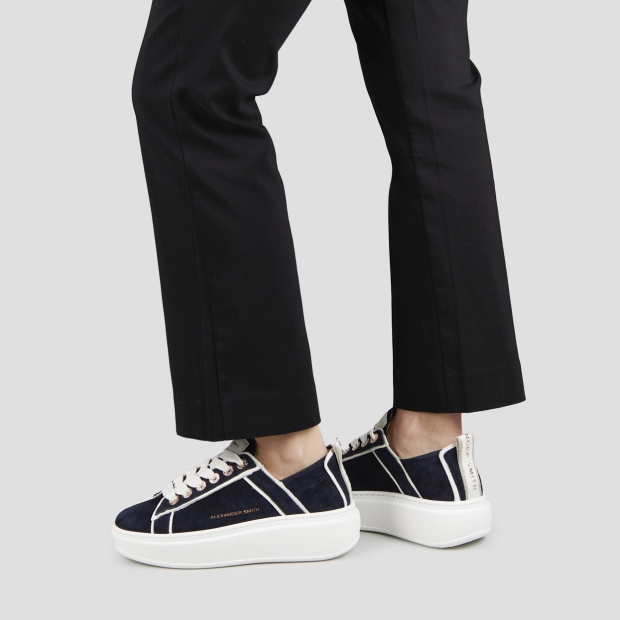 Sneakers Alexander Smith wembley alta donna in camoscio blu e dettagli in pelle bianca - 2