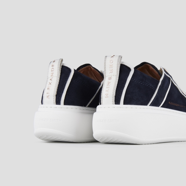 Sneakers Alexander Smith wembley alta donna in camoscio blu e dettagli in pelle bianca - 5