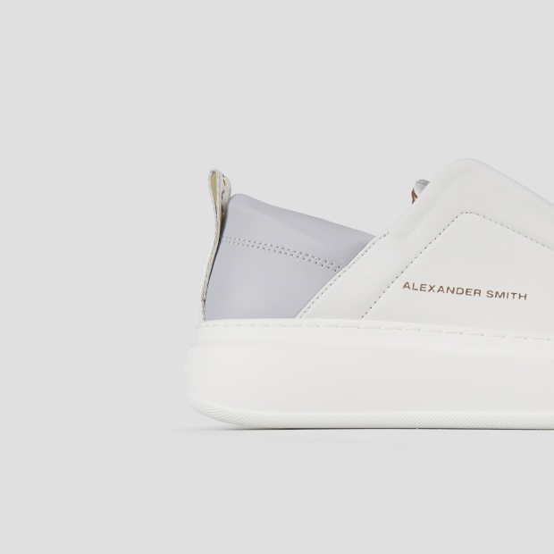 Sneakers Alexander Smith wembley slip-on donna in pelle bianca e tallone azzurro - 3