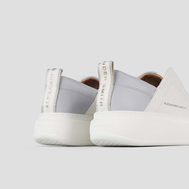 Sneakers Alexander Smith wembley slip-on donna in pelle bianca e tallone azzurro - 5