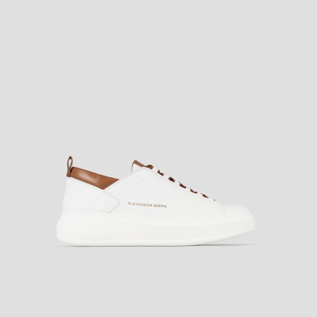 Sneakers Alexander Smith wembley uomo alta frequenza in nappa bianca e dettagli marroni - 1
