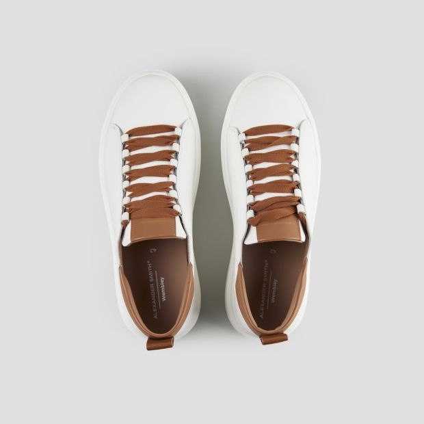 Sneakers Alexander Smith wembley uomo alta frequenza in nappa bianca e dettagli marroni - 6