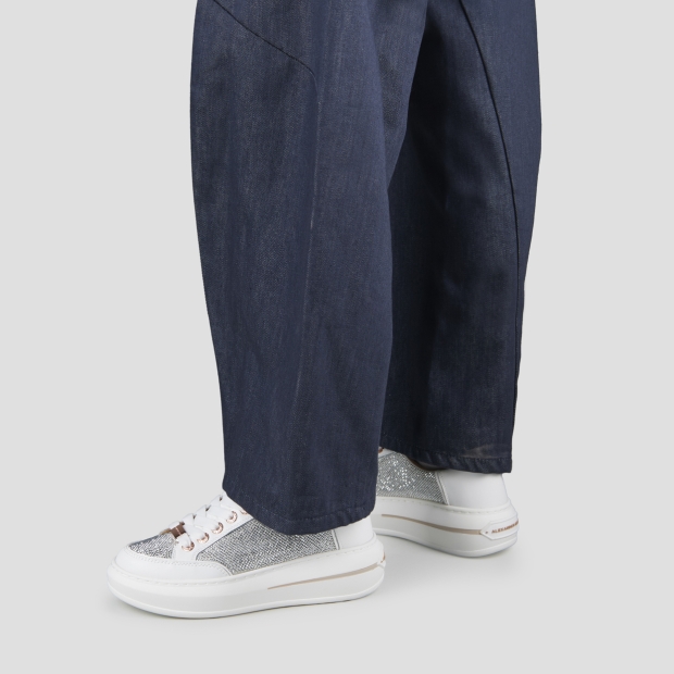 Sneakers Alexander Smith lancaster donna in pelle bianca con inserti in strass argento - 2