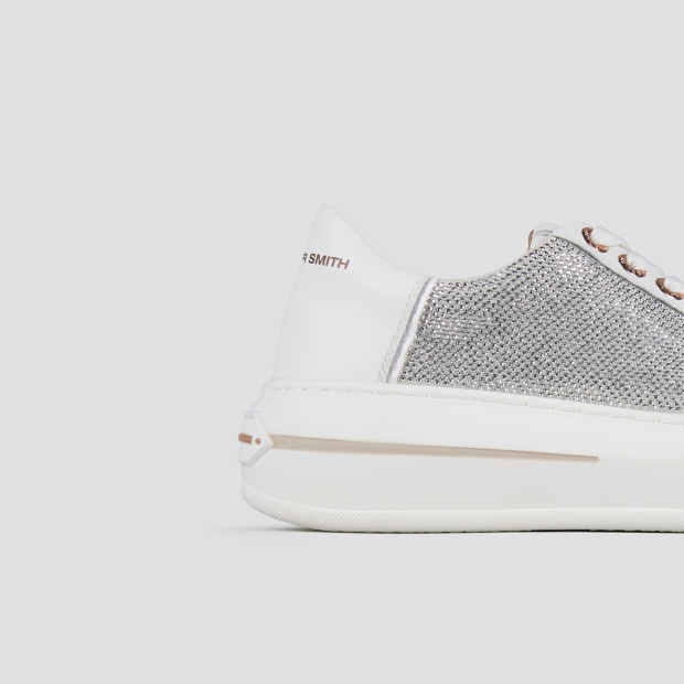 Sneakers Alexander Smith lancaster donna in pelle bianca con inserti in strass argento - 3