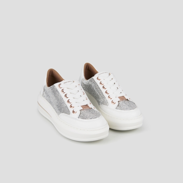 Sneakers Alexander Smith lancaster donna in pelle bianca con inserti in strass argento - 4