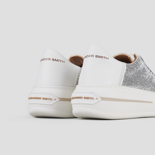 Sneakers Alexander Smith lancaster donna in pelle bianca con inserti in strass argento - 5
