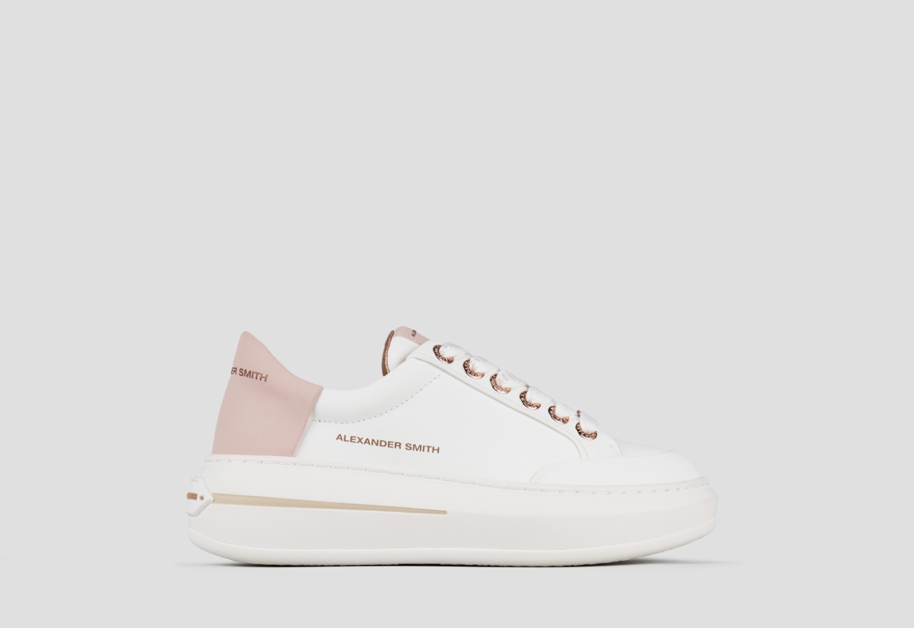 Sneakers Alexander Smith lancaster donna in pelle bianca e tallone rosa - 1