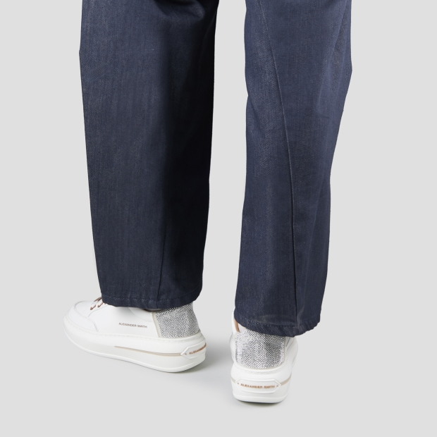 Sneakers Alexander Smith lancaster donna in pelle bianca e tallone con strass argento - 2