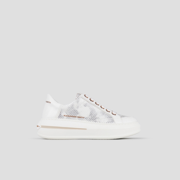 Sneakers Alexander Smith lancaster donna in pelle bianca con inserto in laminato nuvolato - 1