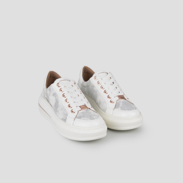 Sneakers Alexander Smith lancaster donna in pelle bianca con inserto in laminato nuvolato - 4