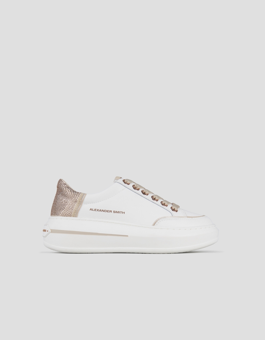 Sneakers Alexander Smith lancaster donna in pelle bianca e tallone con strass beige - 1