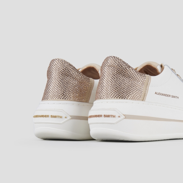 Sneakers Alexander Smith lancaster donna in pelle bianca e tallone con strass beige - 5