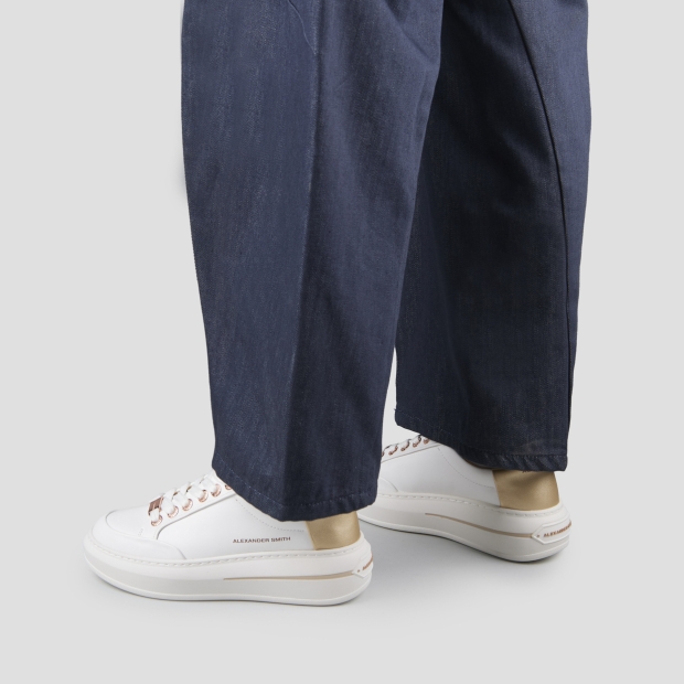 Sneakers Alexander Smith lancaster donna in pelle bianca e tallone in laminato oro - 2