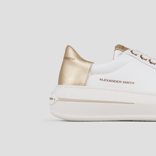 Sneakers Alexander Smith lancaster donna in pelle bianca e tallone in laminato oro - 3