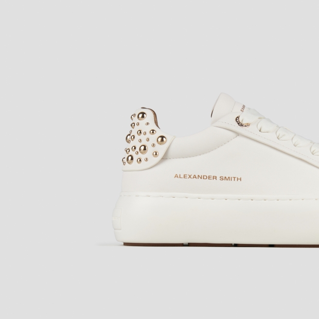 Sneakers Alexander Smith soho donna in pelle bianca e tallone con borchie - 3