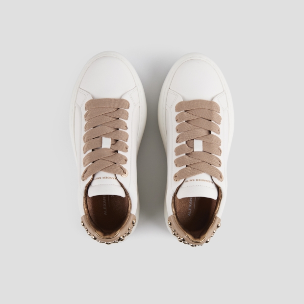 Sneakers Alexander Smith soho donna in pelle bianca e tallone beige con borchie - 6