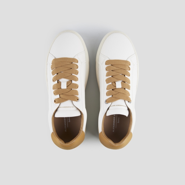 Sneakers Alexander Smith soho uomo in nappa bianca e tallone in pelle marrone - 6