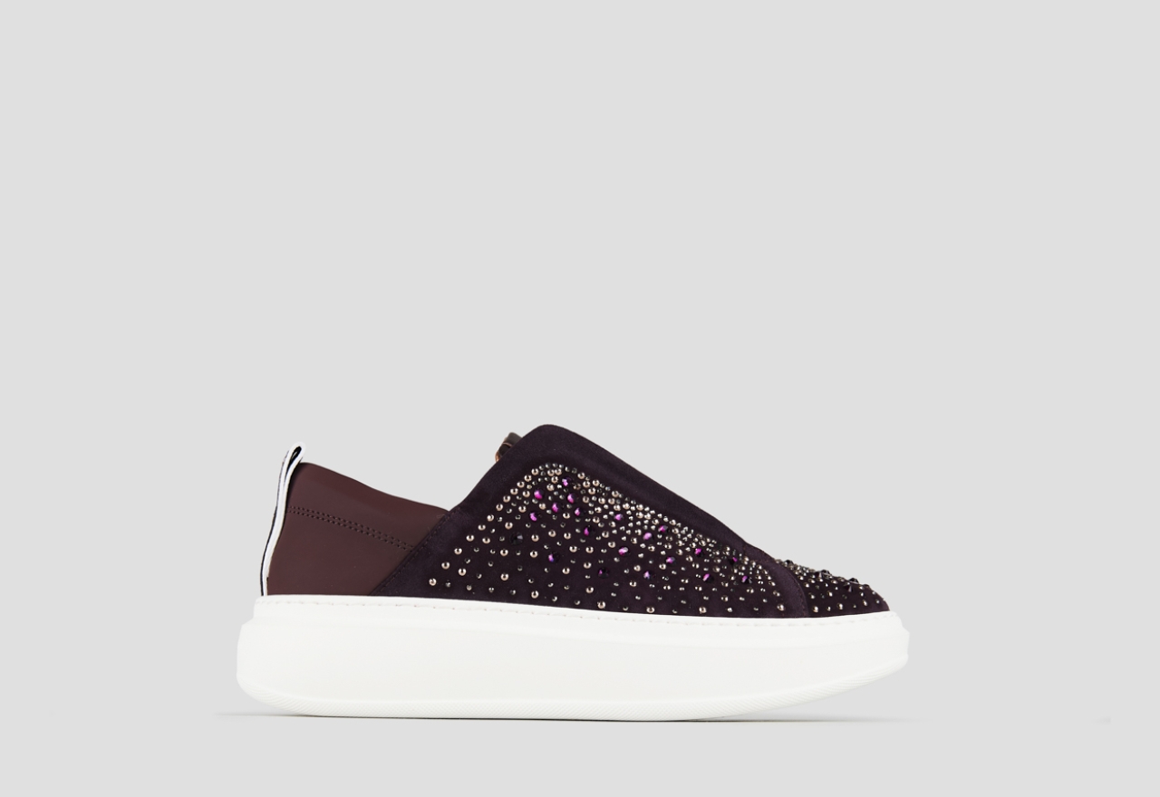 Sneakers Alexander Smith wembley slip-on donna in camoscio bordeaux full strass - 1