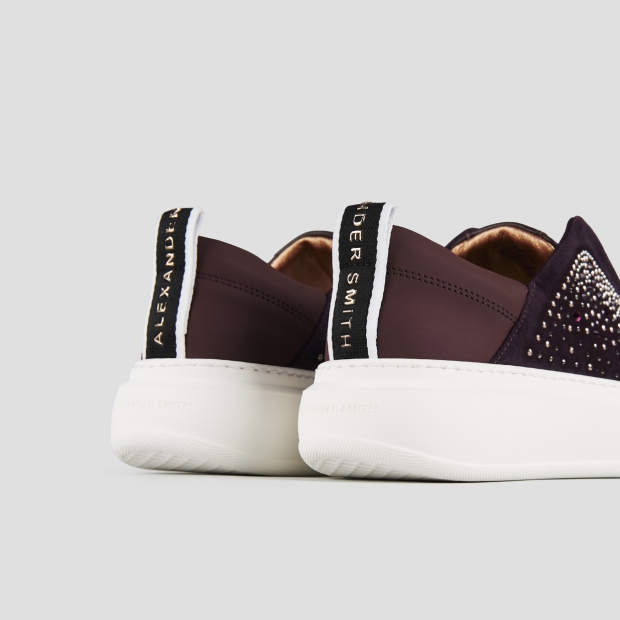 Sneakers Alexander Smith wembley slip-on donna in camoscio bordeaux full strass - 5