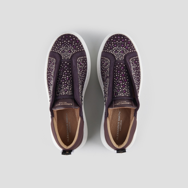 Sneakers Alexander Smith wembley slip-on donna in camoscio bordeaux full strass - 6
