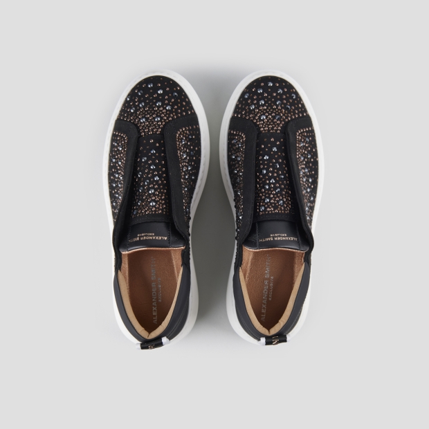 Sneakers Alexander Smith wembley slip-on donna in camoscio nero full strass - 6