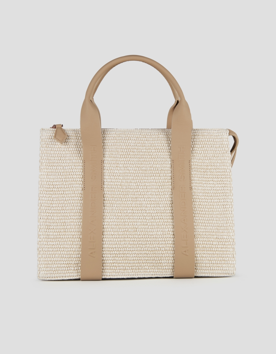 Sneakers Alexander Smith jane medium borsa a spalla con tracolla in rafia e manico sabbia - 1